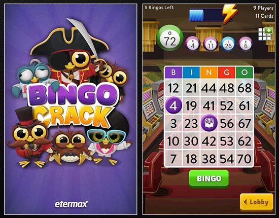 Bingo Crack app lobby screen