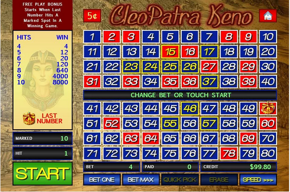 cleopatra keno most winning numbers